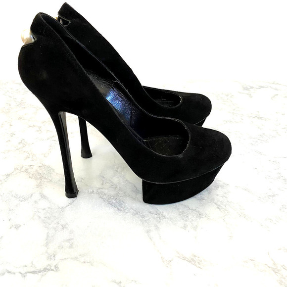 𝅺nicholas Kirkwood Black Suede pearl triangle Platform gala formal sexy NYE - Picture 3 of 9